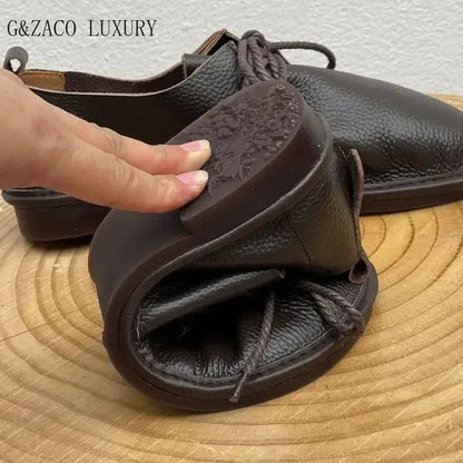 Barefoot Retro Handmade Genuine Leather Women’s Shoes – Soft Sole Wide Toe Flat Casual Lace-Up Footwear, Size 43