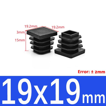 Black Square Tube End Caps - Plastic Blanking Plugs for Furniture, Tables & Chairs 10-100mm