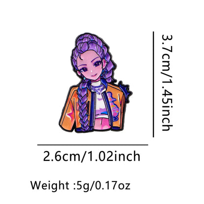 Cartoon K-POP Demon Hunter Girl Enamel Pin – Metal Brooches for Backpack, Hat, Cosplay & Accessories