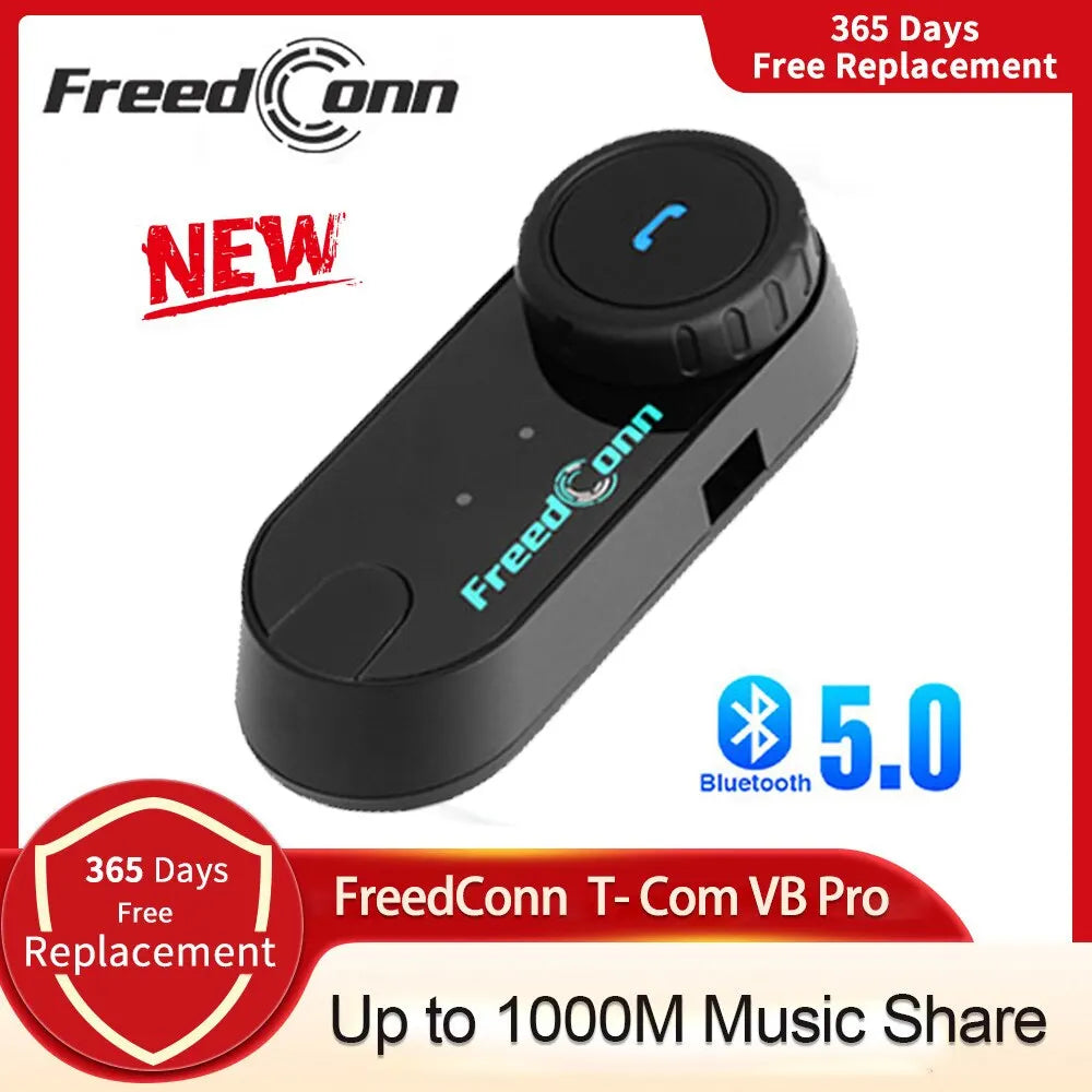 Freedconn T Com VB Motorcycle Helmet Bluetooth Headset — Wireless Stereo Intercom with Call, FM Music & Communication Sharing