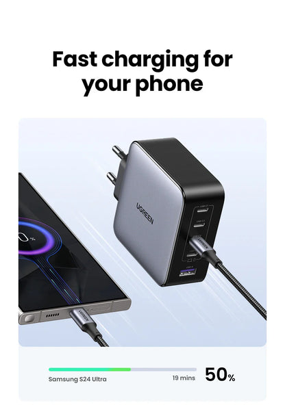 UGREEN 100W GaN 5-Port USB-C Charger – Fast Charger QC4.0/3.0 PPS for MacBook, Laptop, iPhone 16/15/14 Pro, Tablet