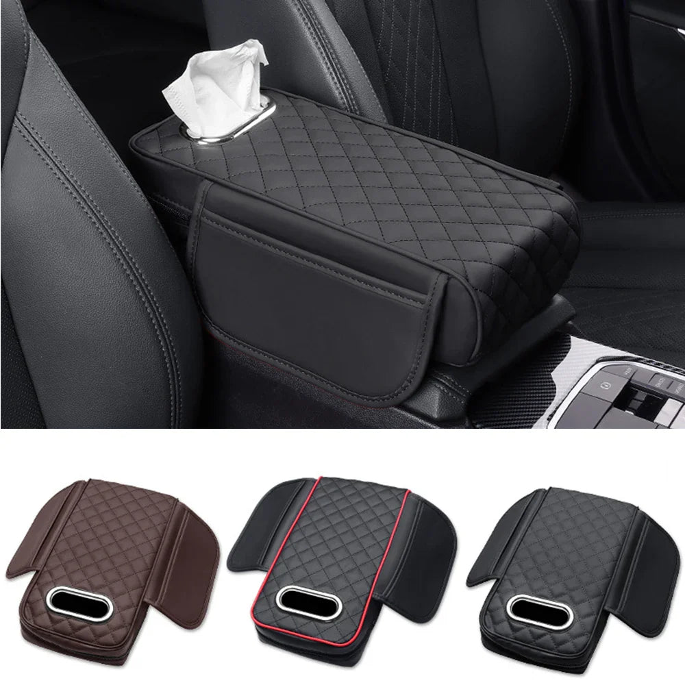 Car Center Console Protector Mat – Thick Memory Foam Armrest Cushion with Tissue Storage Pocket