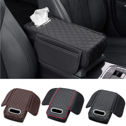 Car Center Console Protector Mat – Thick Memory Foam Armrest Cushion with Tissue Storage Pocket