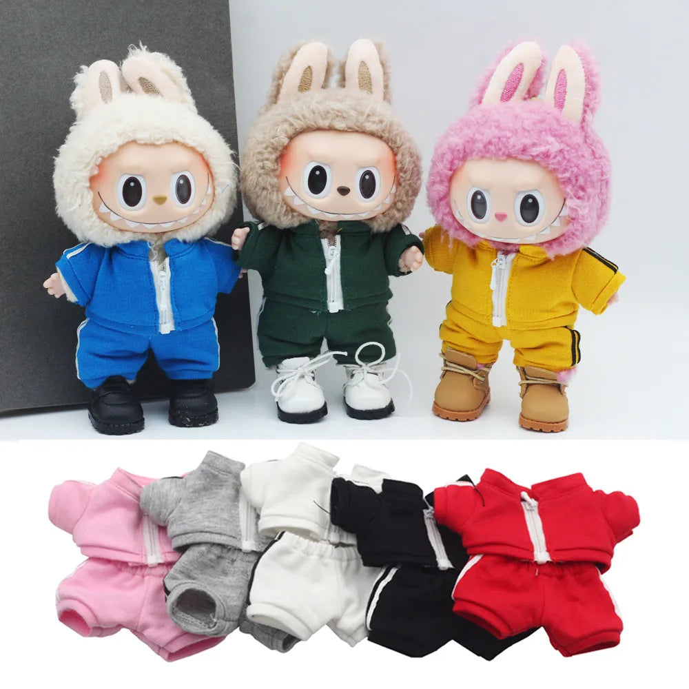 Ropa Labubu Clothes Set for 15/17cm V1/V2 Plush Dolls – Hooded Sweatshirt & Pants | Doll Outfit Accessories & Kid Toy Gift