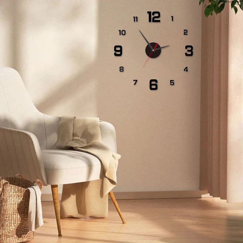 3D Frameless DIY Wall Clock — Creative Mute Digital Wall Sticker for Home, Living Room, and Office Decoration