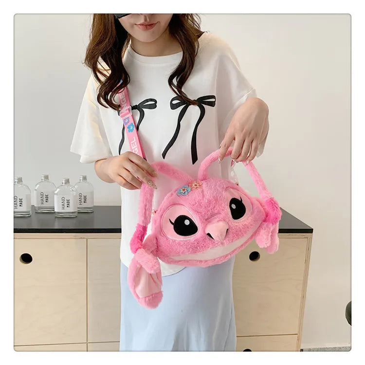 Disney Lilo & Stitch Plush Messenger Bag – Kawaii Anime Handbag for Girls, Stuffed Cartoon Plushie Soft Bag for Kids