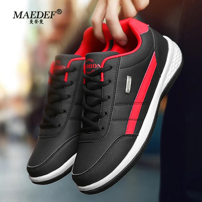 MAEDEF Men's Leather Sneakers – Waterproof, Comfortable Lace-Up Casual Footwear, Vulcanized Shoes