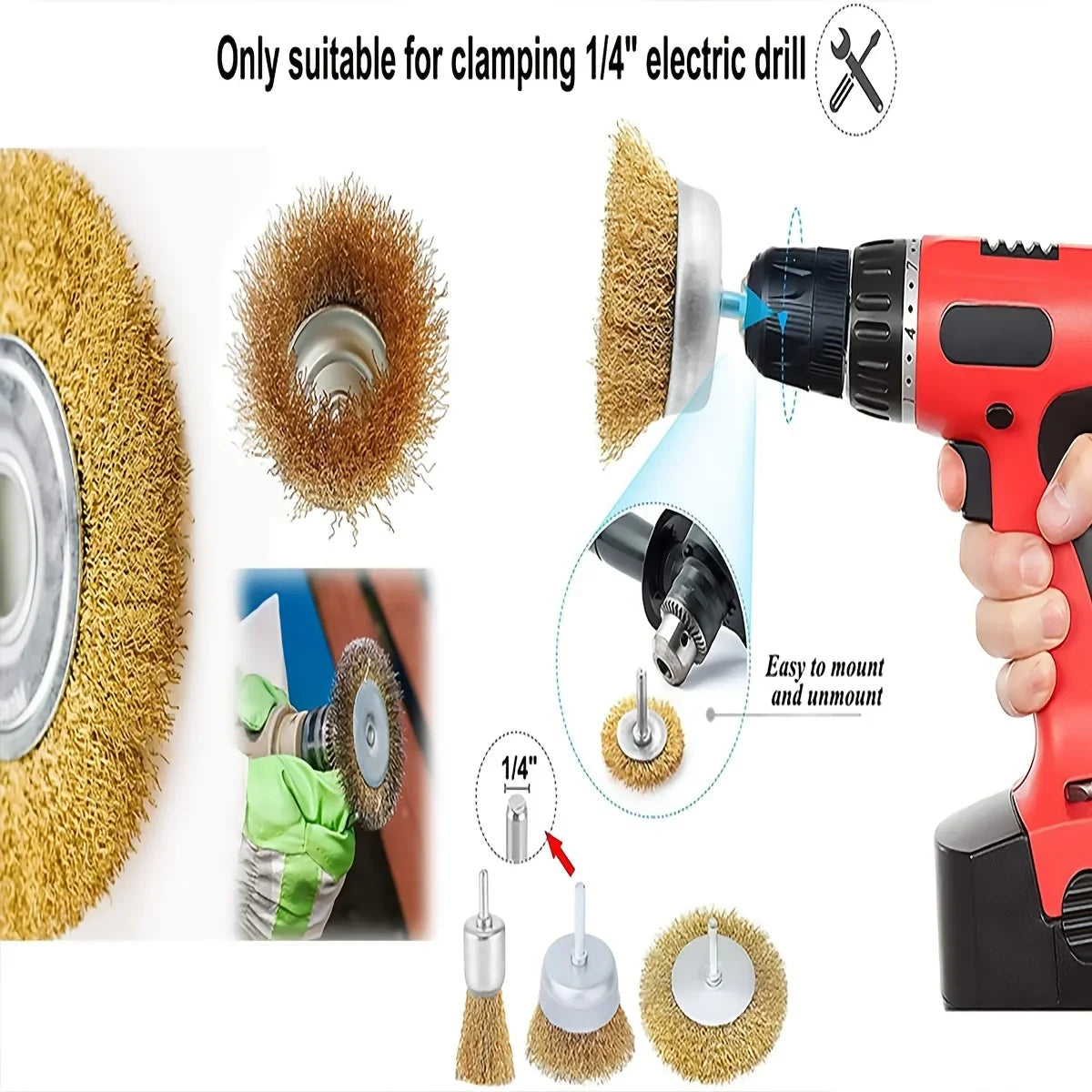 10 Pack Wire Brush Wheel Cup Brush Set: Coarse Crimped 1/4 Inch Shank Wire Wheel - Drill Attachment