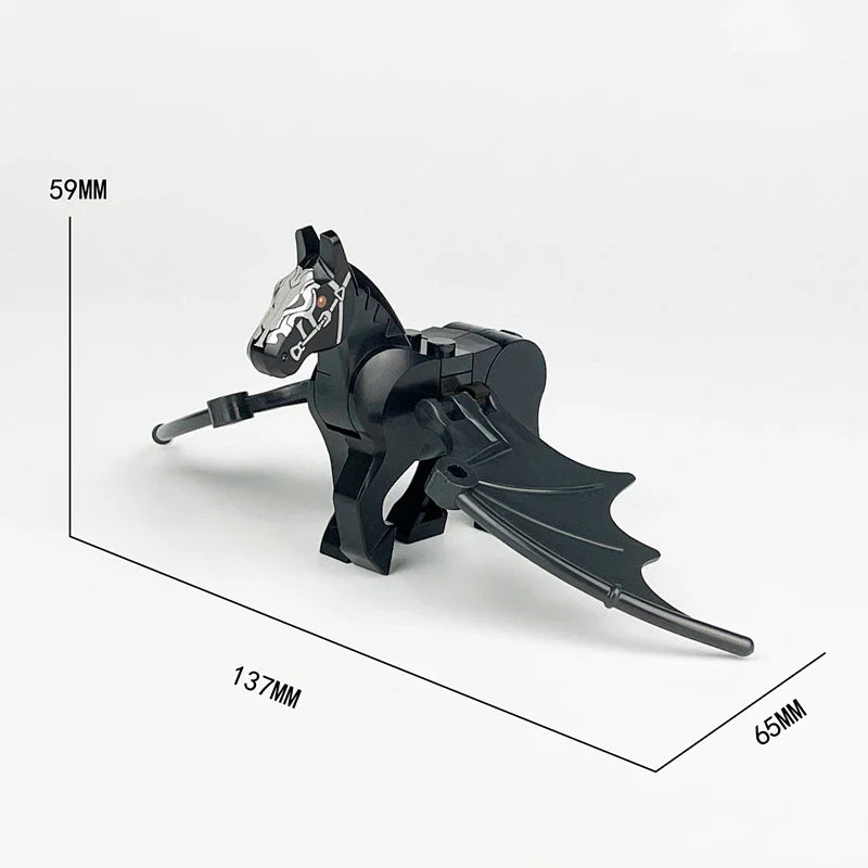 2PCS Magic Scene Pegasus Wings Building Block Set – Black & White Warhorse Model Bricks Kit for Kids