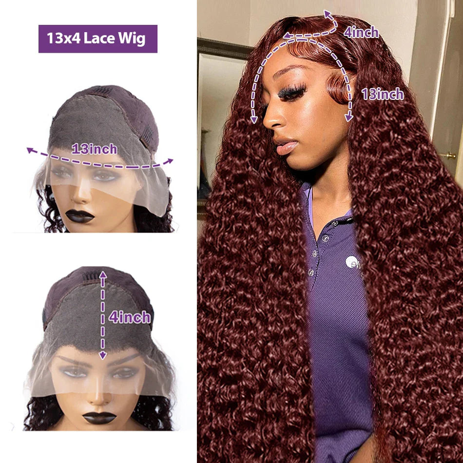 30–40 Inch Reddish Brown Human Hair Wig – 13x6/13x4/13x7 HD Lace Frontal, 250% Density Colored Deep Wave Curly Wig
