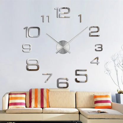 2023 Modern Large 3D DIY Wall Clock – Acrylic Mirror Quartz Clock for Living Room Home Decor