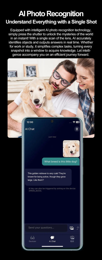 Smart Bluetooth Glasses for Men & Women — AI Translator 140 Languages, Anti-Blue Light, Camera & Speaker for Travel and Meetings