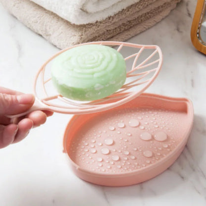 Leaf-Shaped Soap Dish - 2-Layer Drainage Soap Holder Box for Bathroom Shower and Home Accessories