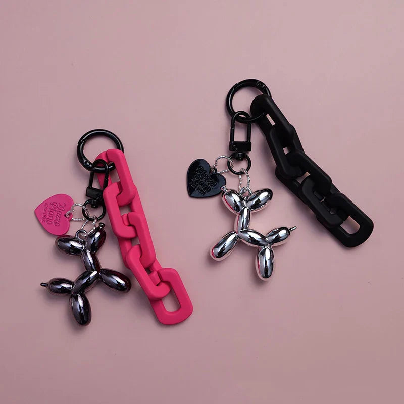 Y2K Cute Punk Black Balloon Dog Keychain – Sweet INS Style Car & Couple Key Ring Gift for Girls