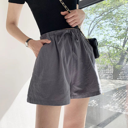 Women’s Cotton Linen High Waist Shorts — Black Casual Fashion Workout Sport Shorts