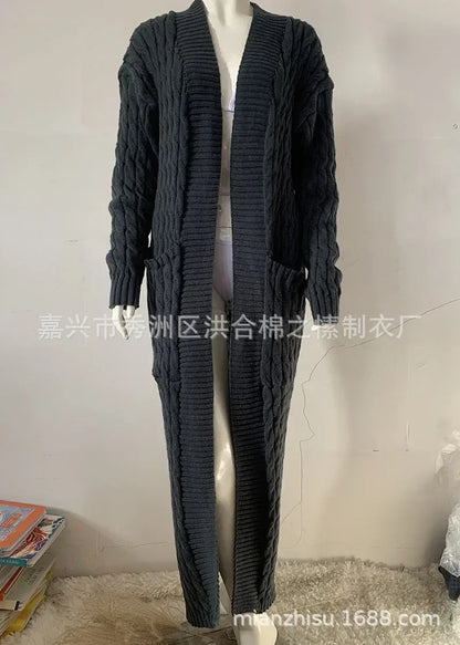 Open Front Cable Knit Longline Cardigan for Women – Long Sleeve, Loose Fit, Casual Fashion Knitwear, Solid Color