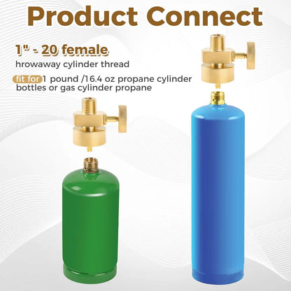Solid Brass Propane Cylinder Adapter Valve - 1/4 NPT Male and M8x1 Female Thread Connector