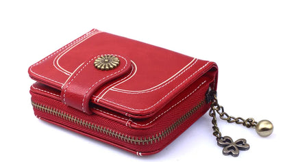 Women’s PU Leather Wallet — Short Hasp Coin & Card Holder, Small Money Bag Clutch in Blue & Red