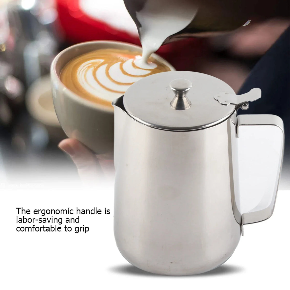 Stainless Steel Coffee Mug & Milk Frothing Pitcher with Lid – Latte Art Barista Cup for Coffee & Milk Drinks