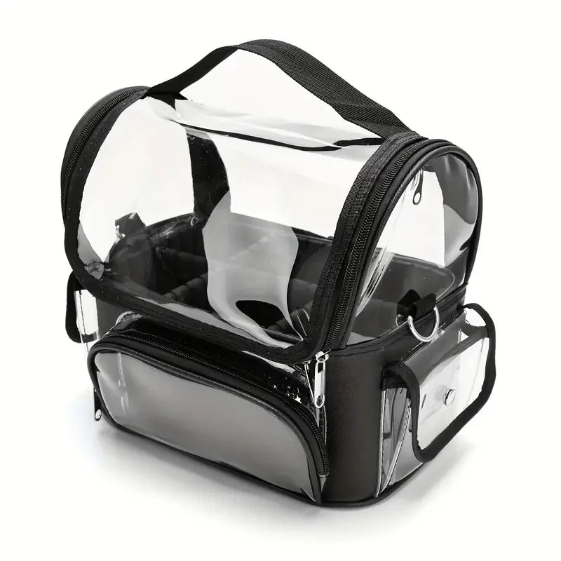 Makeup Brush Holder Backpack – Clear Waterproof Cosmetic Organizer Travel Case with Adjustable Strap & Divider