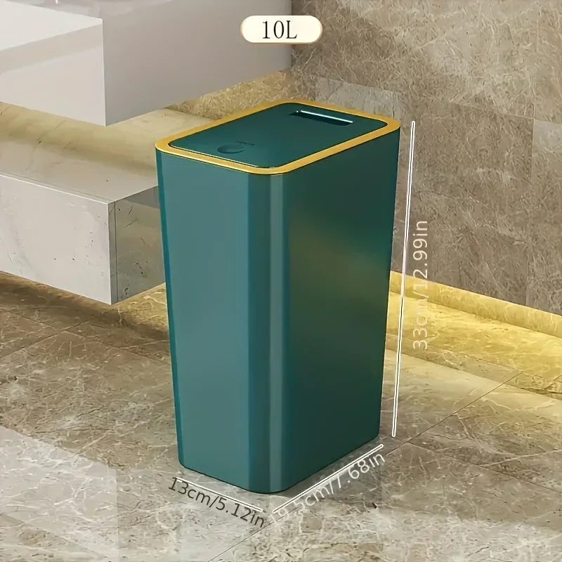 10L Odor-Proof Trash Can — One-Touch Modern Plastic Bin for Bathroom & Kitchen, Leakproof & Space-Saving Design