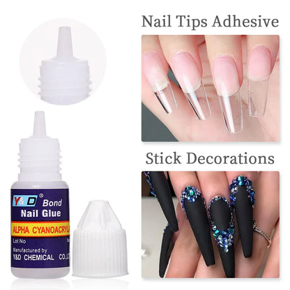 10g Fast Drying Nail Glue - Adhesive for False Nails, Glitter, Acrylic, Rhinestone Decoration, and Nail Extensions