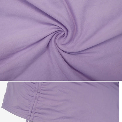 Chic & Elegant: Lace Up Pleated Bodycon Mini Dress - Solid Slim Fit for Party, Available in Purple and Black, Vestidos