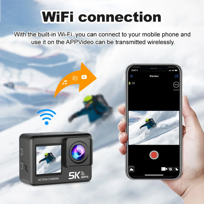 5K Action Camera – 4K60FPS, EIS, Dual Screen, 170° Wide Angle, 30M Waterproof Sport Camera with Remote Control