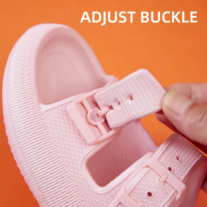 Double Buckle Soft Sole Pillow Slippers for Women: Thick Platform Cloud Slides Sandals - Summer Beach Non-Slip Flip Flops