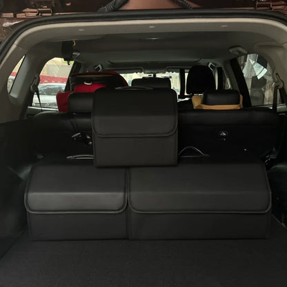 Folding Large Capacity Car Storage Box | Waterproof Leather Trunk Organizer | Multi-color Interior for Auto Stowing & Tidying