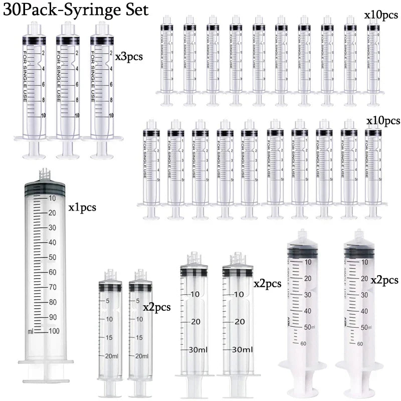 50-Pack Syringes with Blunt Tip Needles — 14G-23G with Caps for Refilling & Measuring Liquids