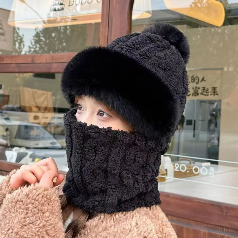 Women’s Winter Ski Mask with Ear Protection – Plush Lined Windproof One-Piece Scarf & Hat for Outdoor Sports