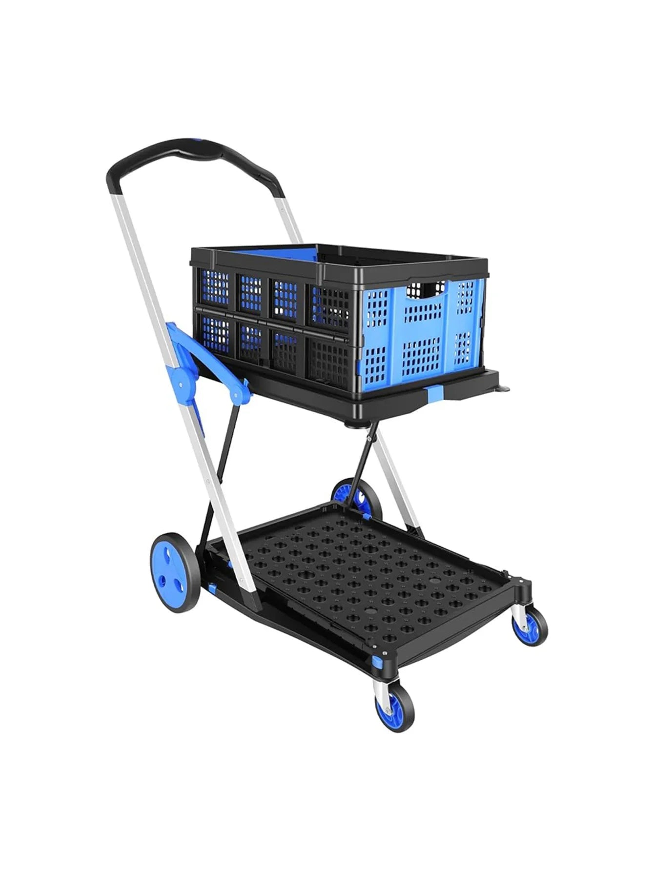 Collapsible Multi-Use Utility Cart — Adjustable Folding Shopping Trolley with Storage Crate, Lightweight Moving Cart