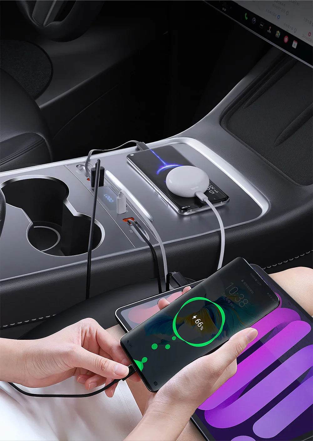 Tesla Model 3 & Model Y 27W Quick Charger USB Shunt Hub – Intelligent Docking Station Car Adapter & Splitter Extension