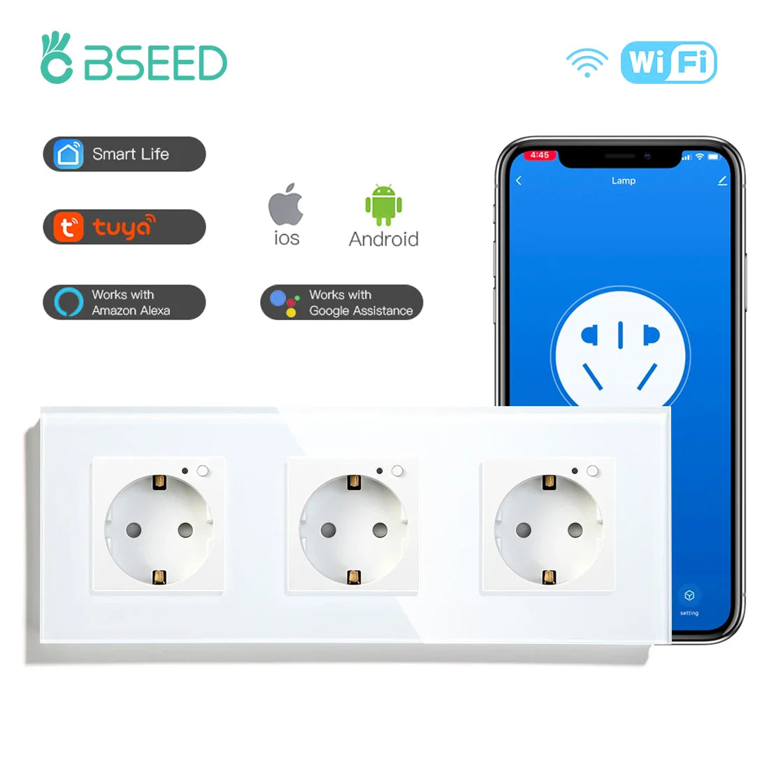 Bseed Smart WiFi Socket – EU Standard Intelligent Outlet, Compatible with Tuya App, Google & Alexa, Timer Function Home Improvement Plug
