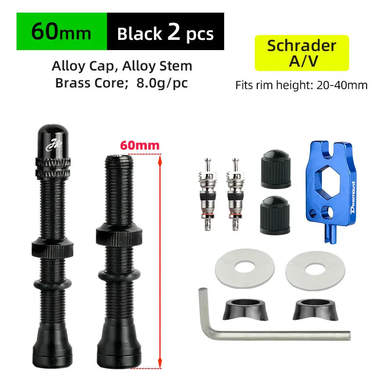 Deemount 2PCS Bicycle Tubeless Schrader Valves — Brass Core CNC Anodized MTB & Road Bike Rim Nipple