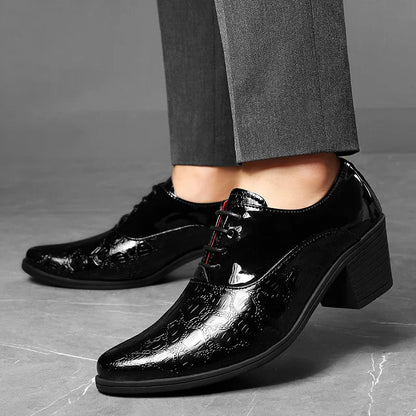 Luxury Red High Heel Men’s Dress Shoes - Pointed Toe Leather Moccasin Wedding Oxford Shoes