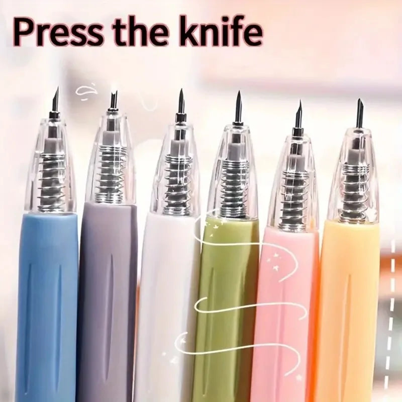 5PCS Press Pen Utility Knife Set - Compact Precision Cutting Tools for Crafts, Scrapbooking, Stickers & DIY Art Supplies