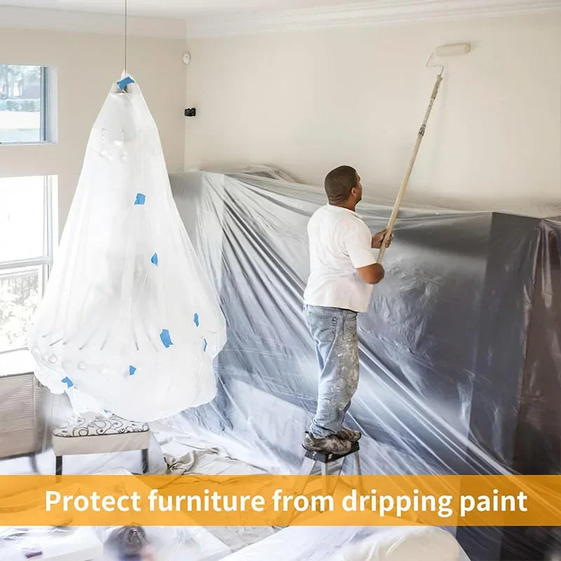 10M Pre-Taped Masking Film Disposable Dust-Proof Plastic Drop Cloth for Painting & Furniture Protection