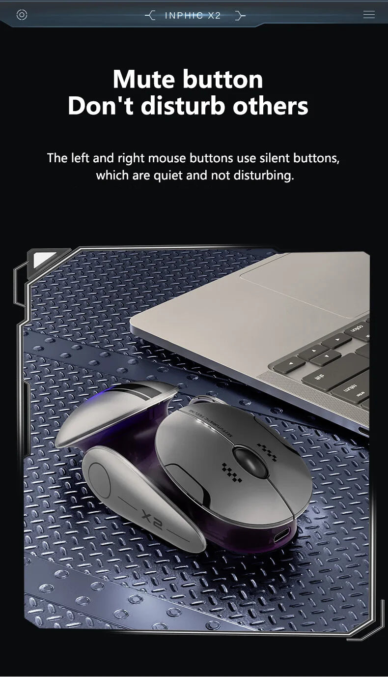 Inphic X2 Silent Bluetooth Mouse – Rechargeable Wireless Gaming & Office Mouse with Metal Base for Computer & Laptop