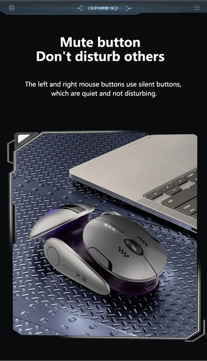 Inphic X2 Silent Bluetooth Mouse – Rechargeable Wireless Gaming & Office Mouse with Metal Base for Computer & Laptop