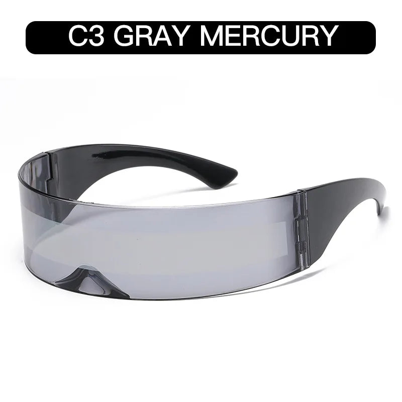 Y2K Future Warrior Rimless Sunglasses – One Piece Lens Cyber Punk Wrap Around Sun Glasses for Men & Women, Hip Hop Party Style
