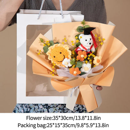 DIY Simulated Flower Bouquet – Crochet Sunflower Finished Product, Graduation, Doctoral, Valentine’s Day & Birthday Gift with Bear