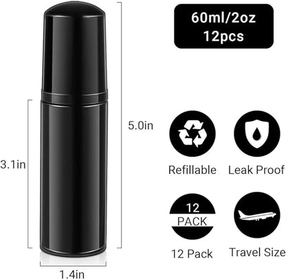 12 Pcs 2oz Empty Foam Pump Bottles - Mini Travel Soap Dispensers for Hand Soap, Lash Cleanser & Shampoo