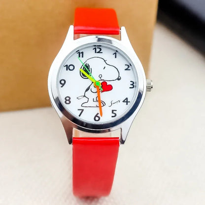 Cute Snoopy Kids Quartz Watch — Kawaii Anime Wristwatch with Colorful Luminous Hands, Fashionable Gift for Boys