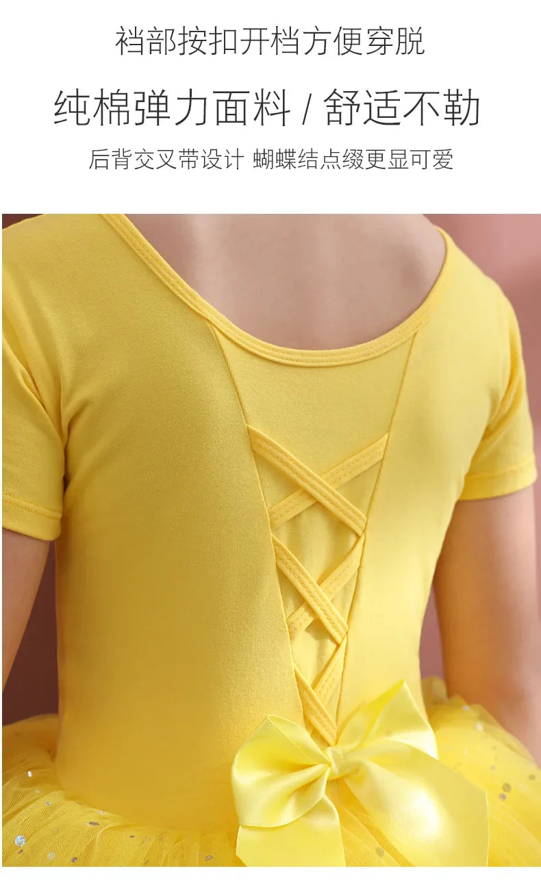 Girls Ballet Tutu Dress — Kids Short & Long Sleeve Tulle Leotard with Bowknot for Dance, Gymnastics & Party
