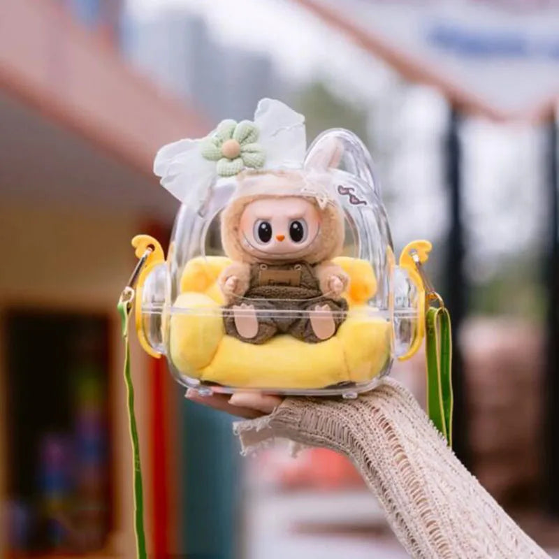 17cm Labubu Doll Storage Bag — Cute Transparent Cotton Crossbody Bag for Toy Display & Mini Sofa Accessories
