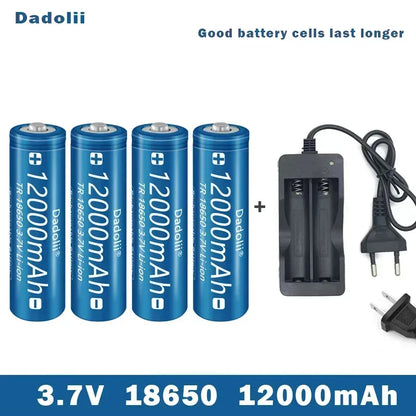 18650 3.7V 12000mAh Li-ion Rechargeable Battery – For Flashlights, Torches + Charger Included