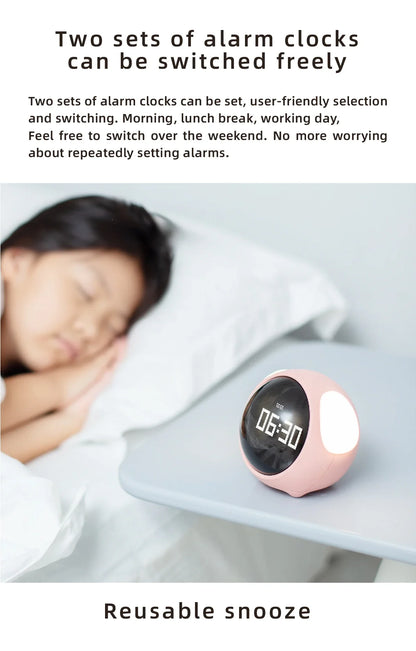 Digital Kids Alarm Clock with Light — Cute Cartoon Emotion Table Clock for Children