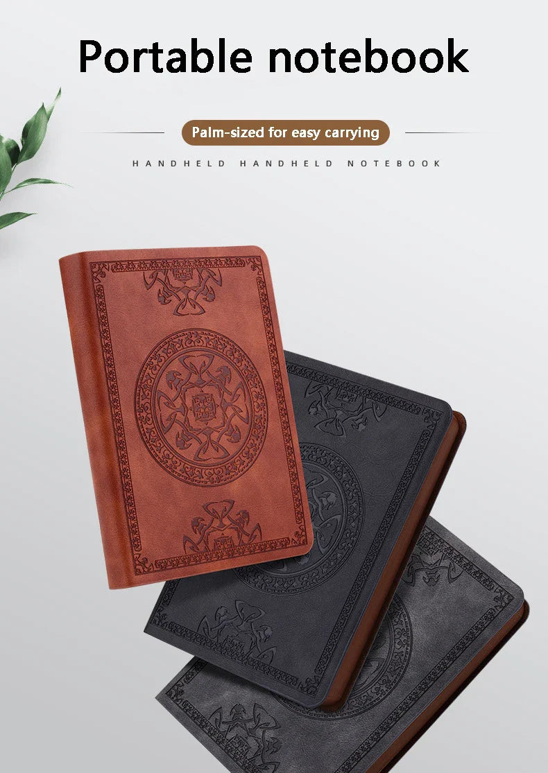 A6 Retro Pocket Mini Notebook – PU Leather Stamped Portable Notepad for Writing, Office & Bookkeeping